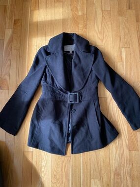 Jessica Simpson Chic Midi Black Trench Style Coat